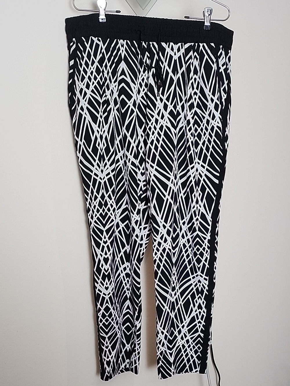 Calvin Klein Black & White Geometric Pattern Tuxedo Pants